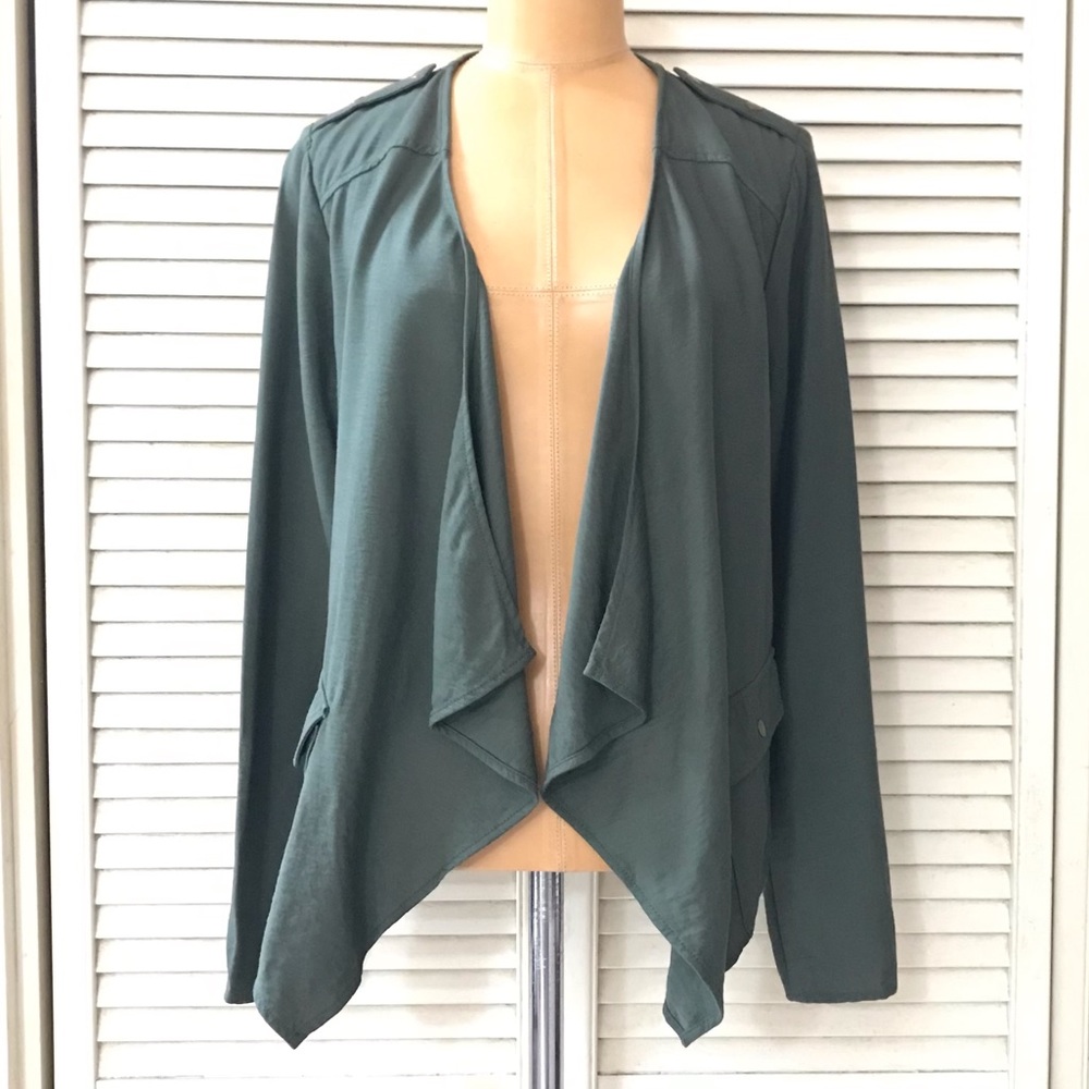Silence+Noise Womens Cardigan Top Small Green Open Long Sleeve Draped Waterfall